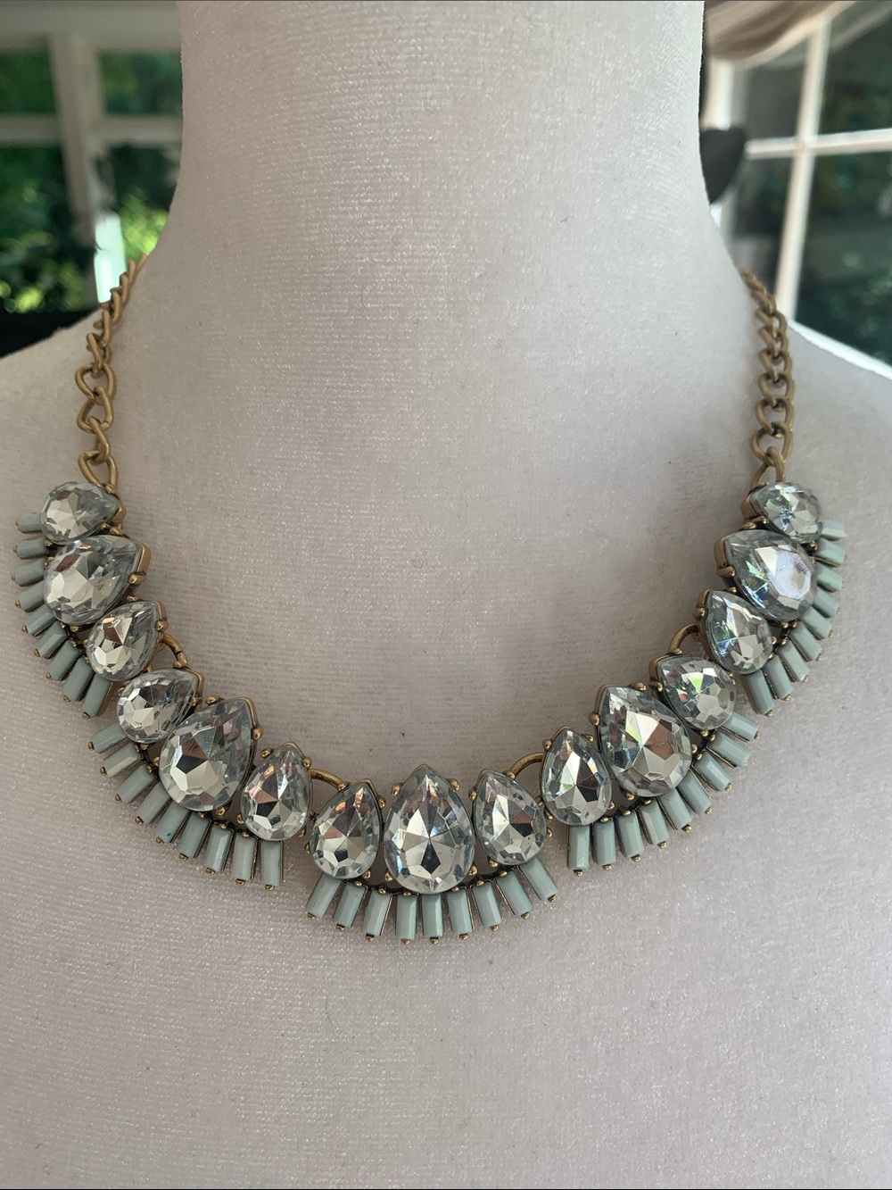 LOFT Gold-Tone Crystal Necklace with Mint Accent Beads